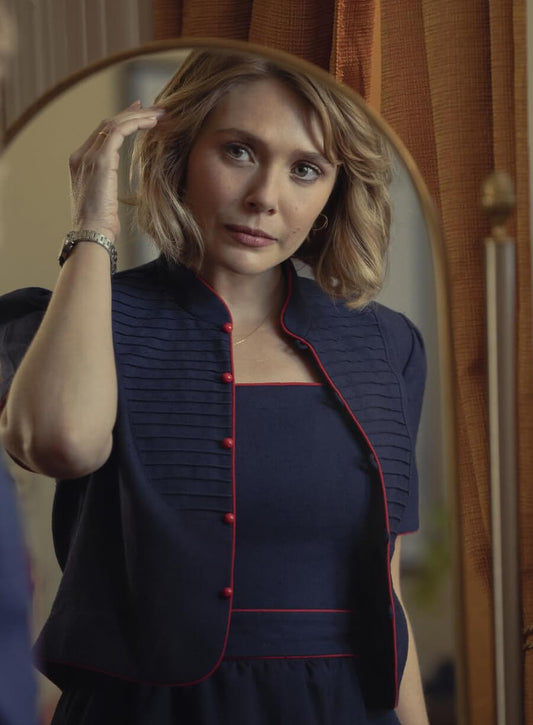 Elizabeth Olsen Love and Death  Blue Jacket