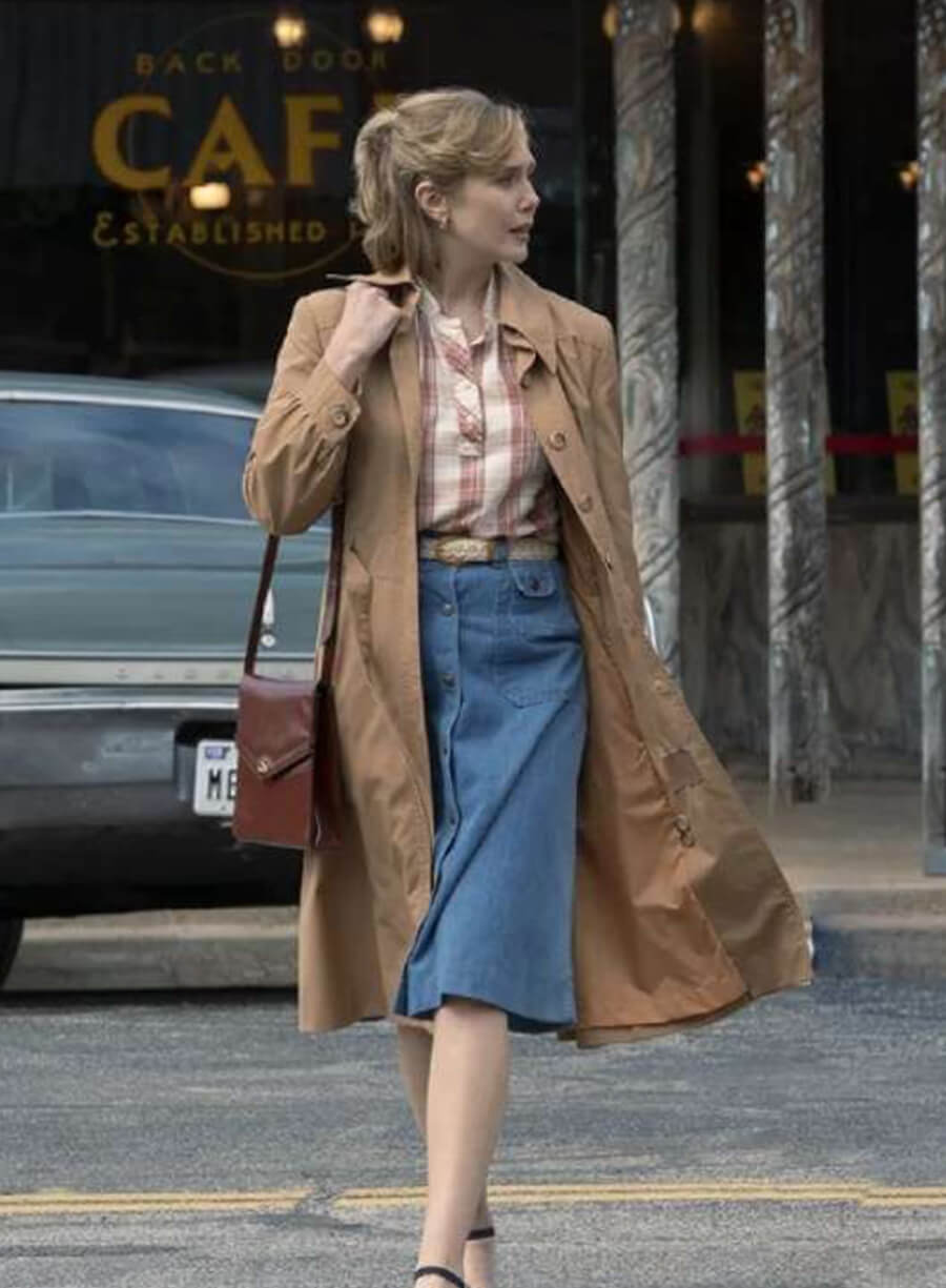 Elizabeth Olsen Love and Death Brown Coat