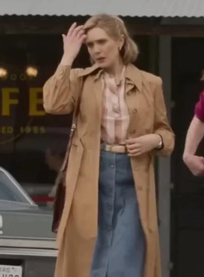 Elizabeth Olsen Love and Death Brown Coat