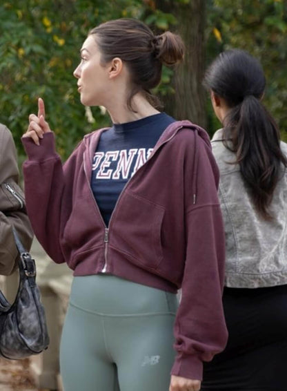 Ella Hunt Not Suitable for Work Maroon Zip-up Hoodie