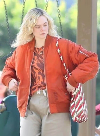 Elle Fanning Margo’s Got Money Troubles Orange Bomber Jacket
