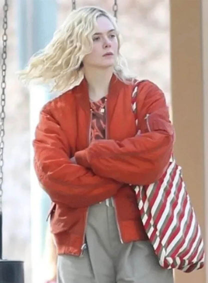 Elle Fanning Margo’s Got Money Troubles Orange Bomber Jacket