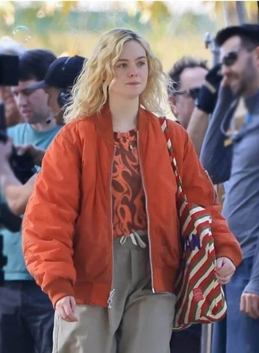 Elle Fanning Margo’s Got Money Troubles Orange Bomber Jacket