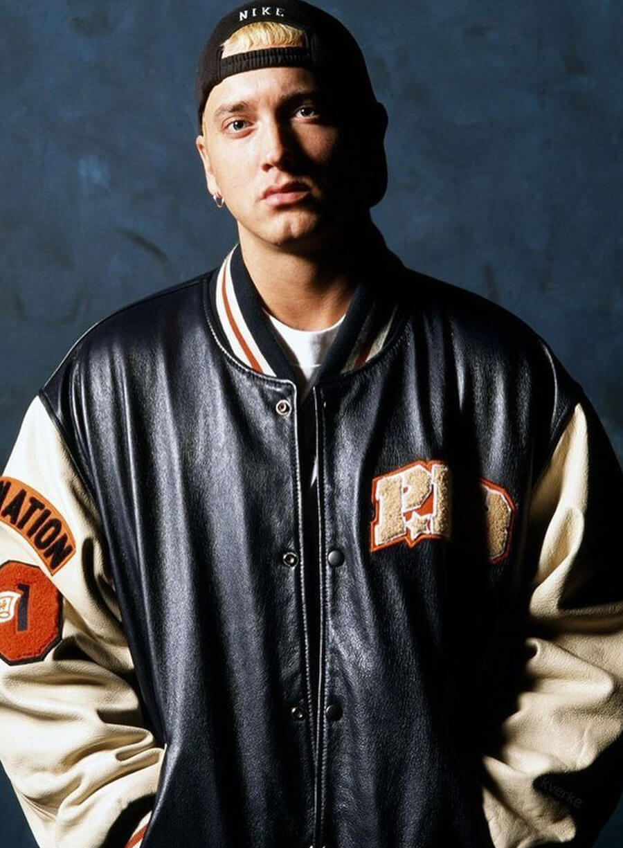 Eminem Black Varsity Leather Jacket – LeatherJacketMerchant