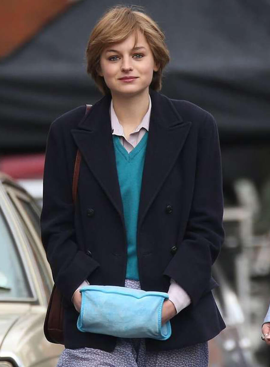 Emma Corrin The Crown S04 Black Coat