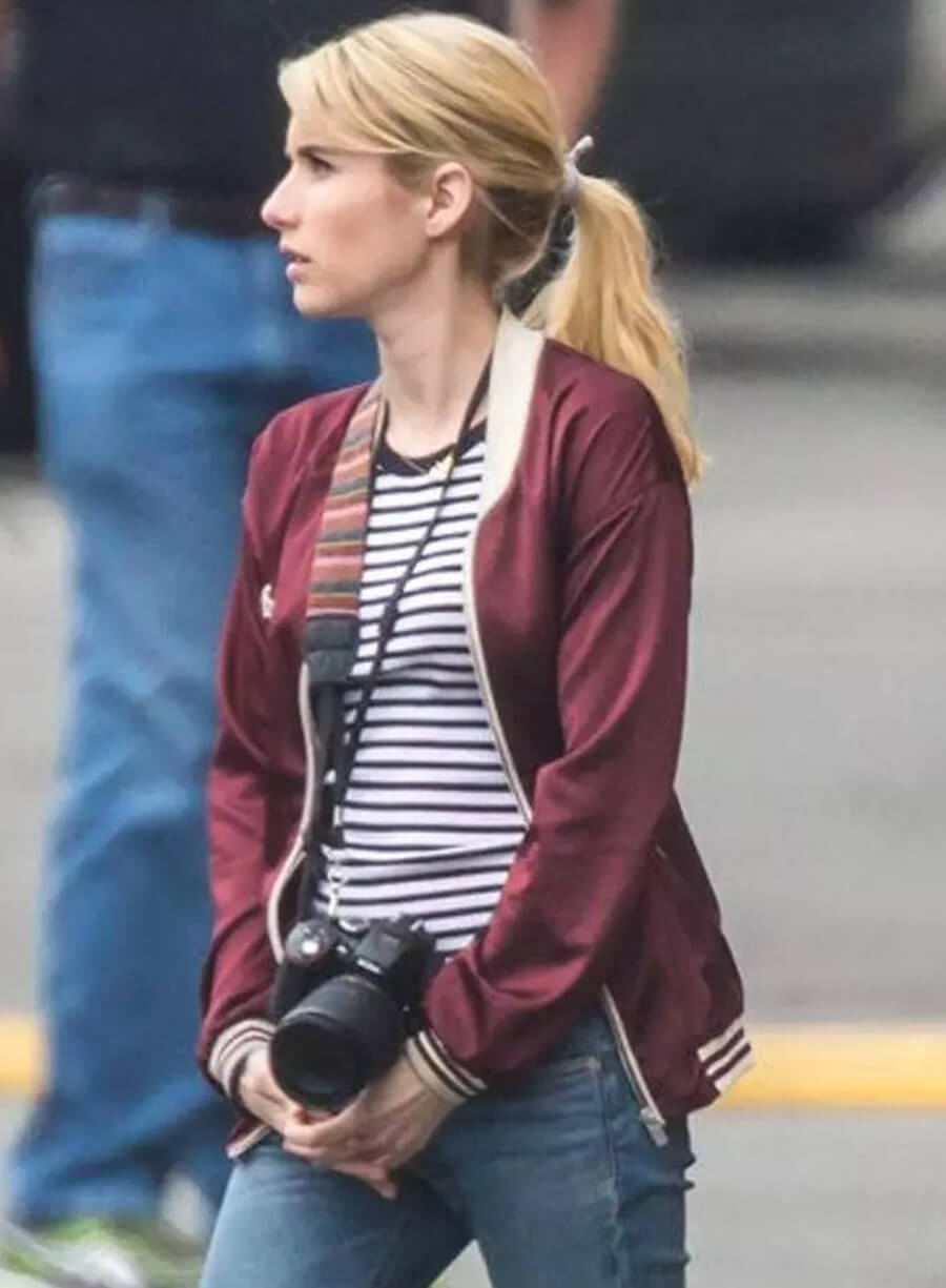 Emma Roberts Red Bomber Jacket