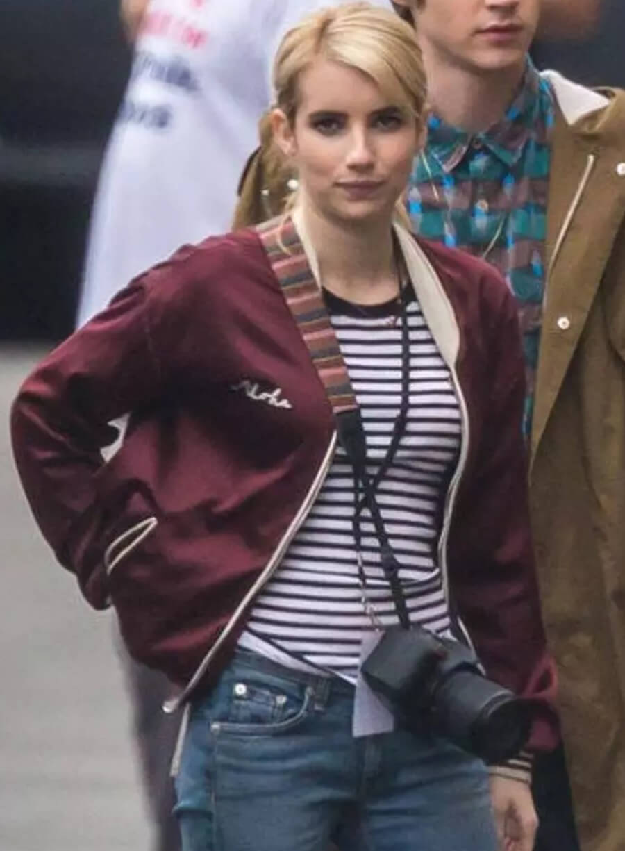 Emma Roberts Red Bomber Jacket