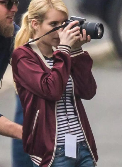 Emma Roberts Red Bomber Jacket