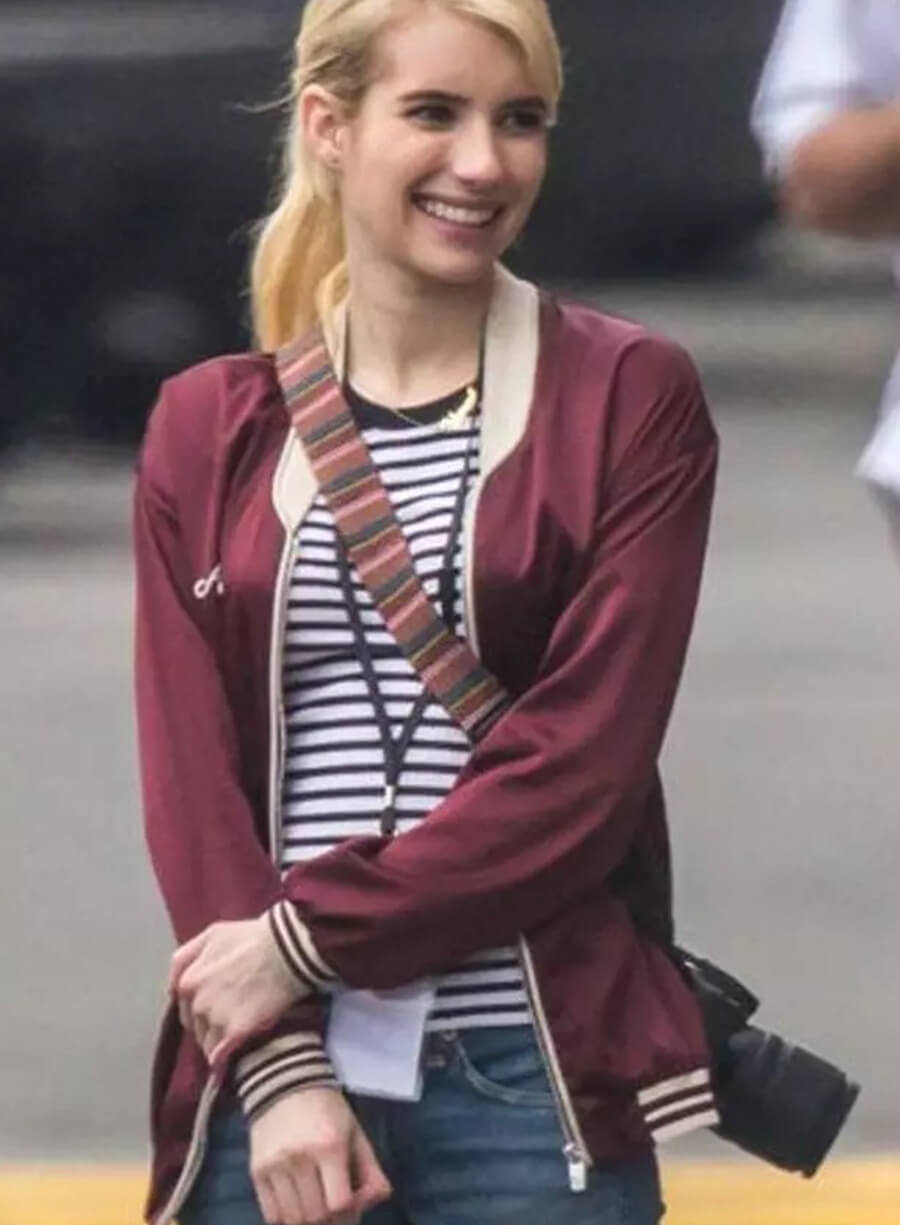 Emma Roberts Red Bomber Jacket