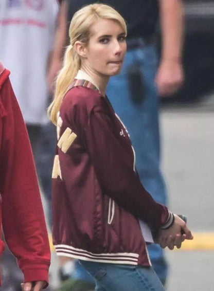 Emma Roberts Red Bomber Jacket