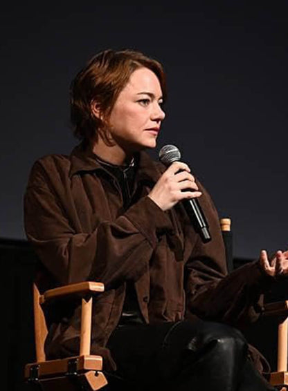 Emma Stone Bugonia 2025 Brown Suede Shirt