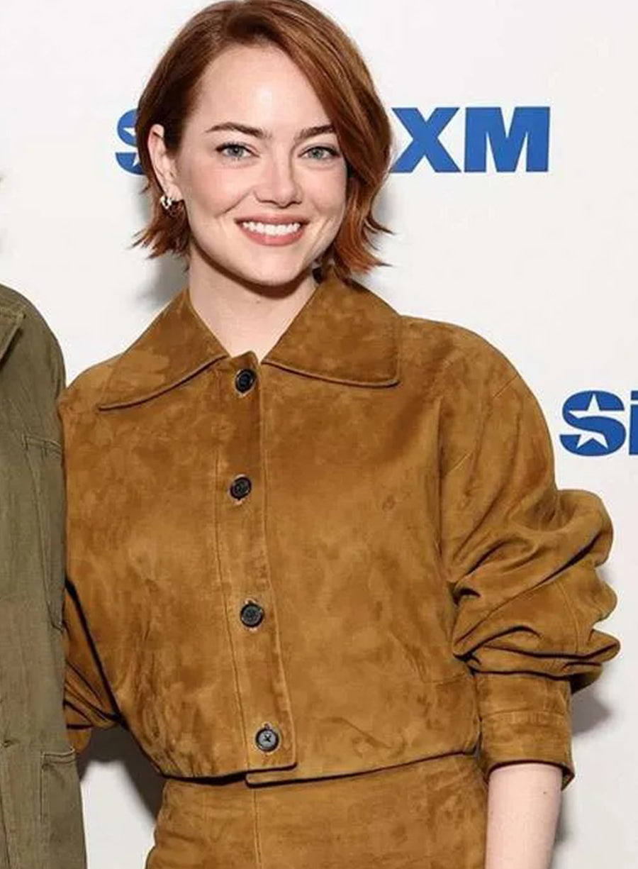 Emma Stone Bugonia Brown Suede Jacket