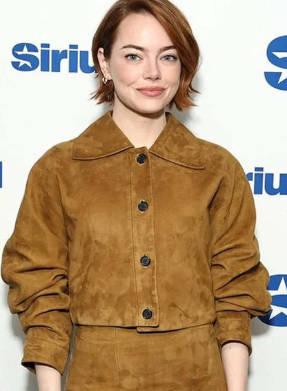 Emma Stone Bugonia Brown Suede Jacket