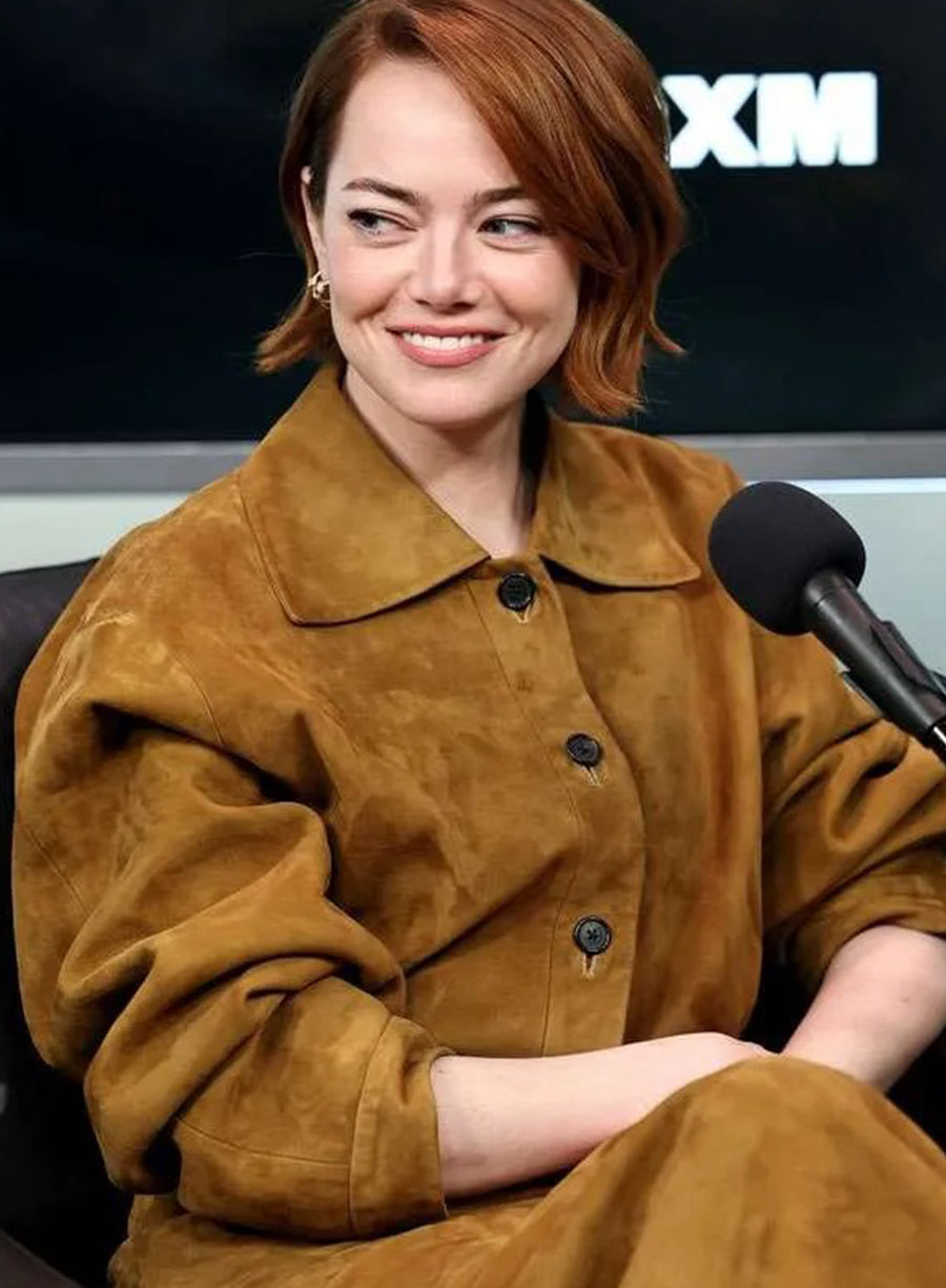 Emma Stone Bugonia Brown Suede Jacket