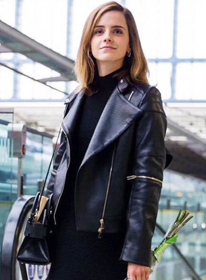 Emma Watson Black Leather Biker Jacket