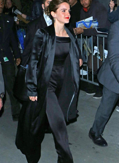 Emma Watson Black Satin Coat