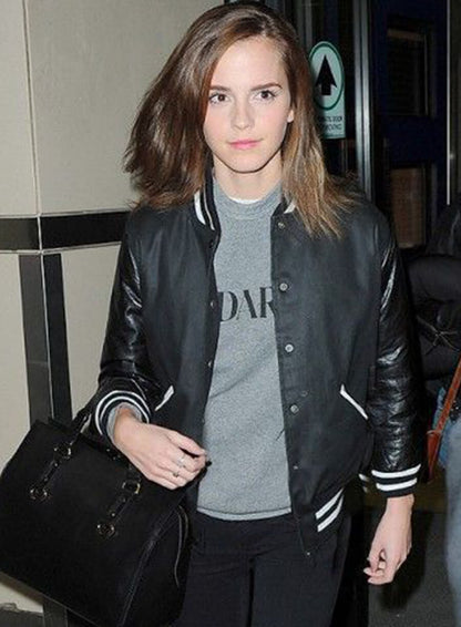 Emma Watson Black Varsity Bomber Jacket