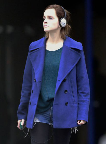 Emma Watson Blue Wool Coat