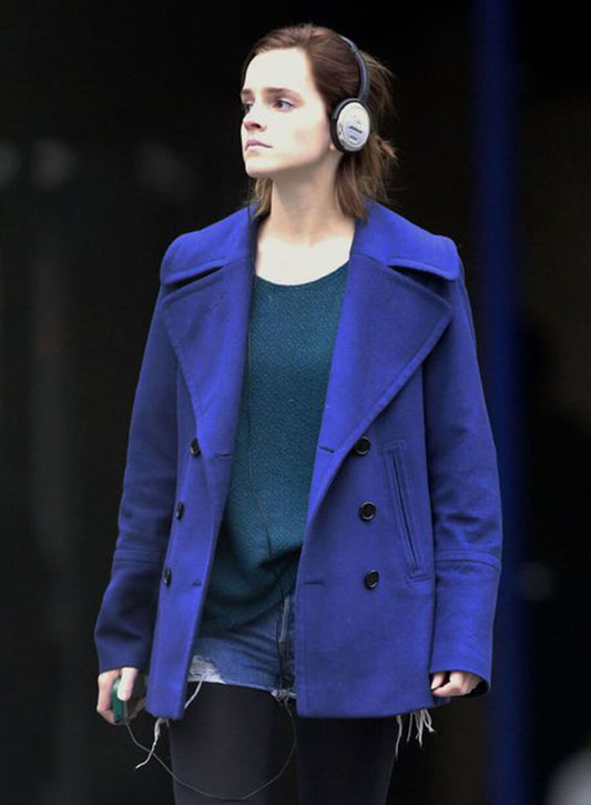 Emma Watson Blue Wool Coat