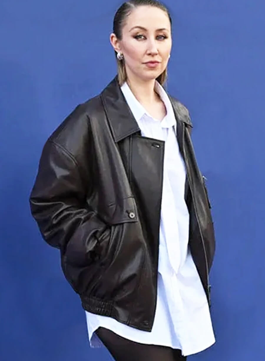 Erin Doherty Adolescence 2025 Black Leather Jacket 
