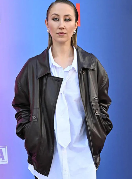 Erin Doherty Adolescence 2025 Black Leather Jacket 