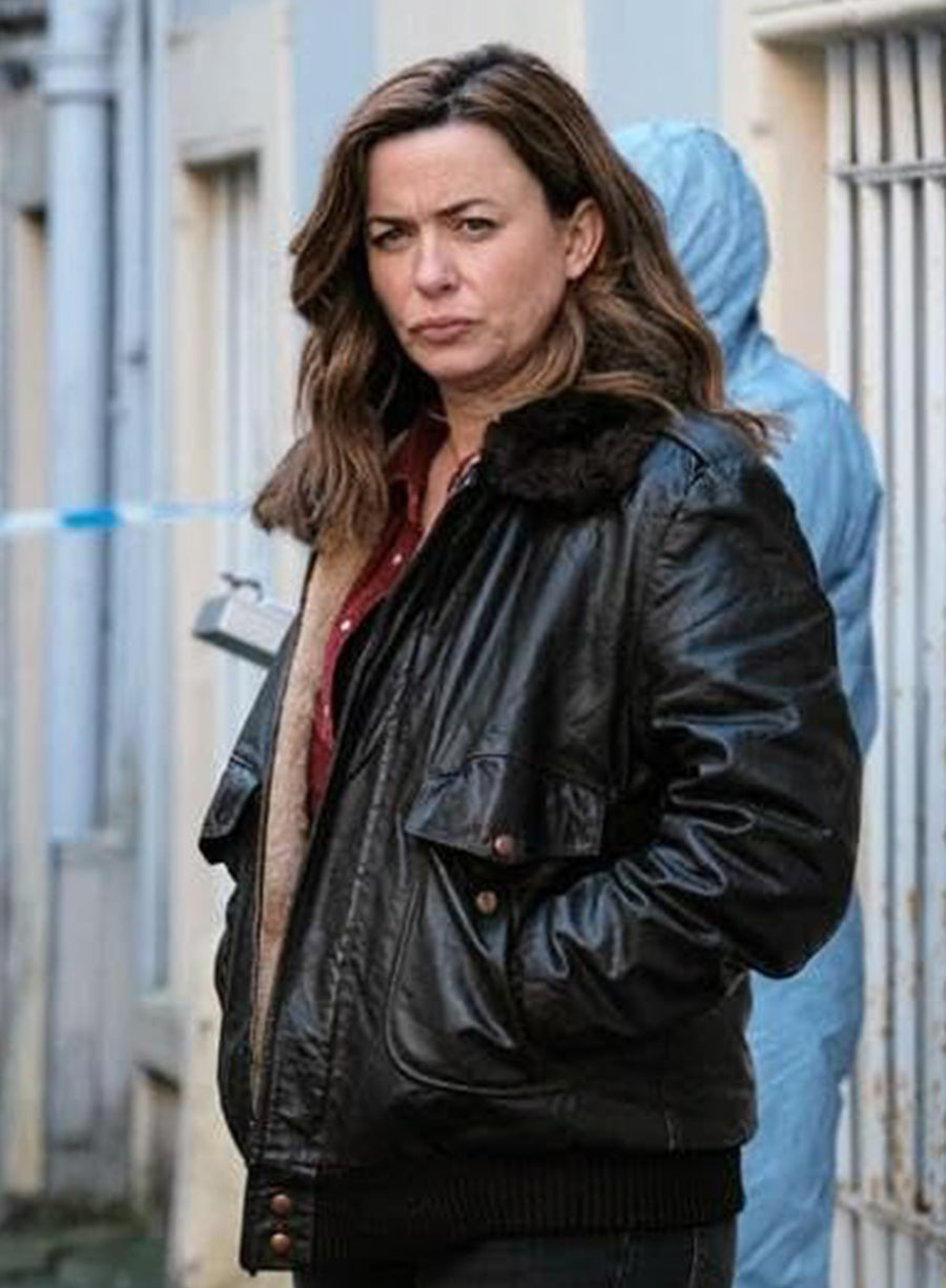 Eve Myles The Crow Girl 2025 Black Leather Jacket