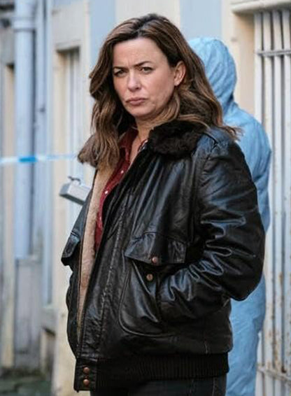 Eve Myles The Crow Girl 2025 Black Leather Jacket
