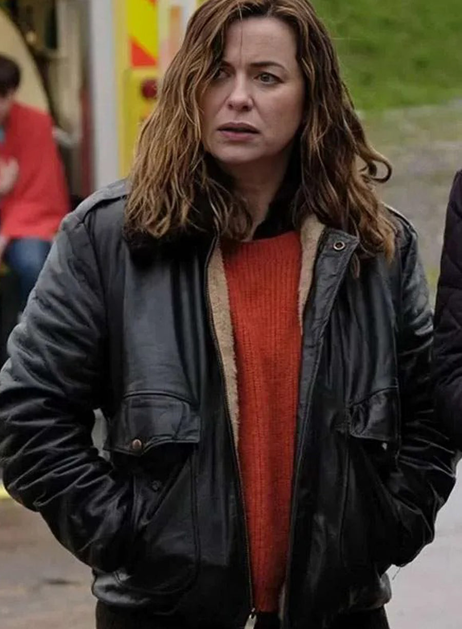 Eve Myles The Crow Girl 2025 Black Leather Jacket