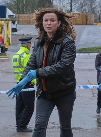 Eve Myles The Crow Girl 2025 Black Leather Jacket