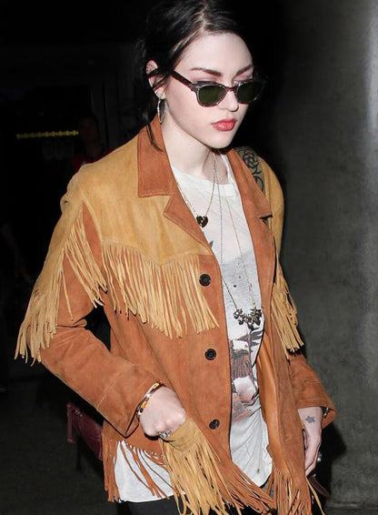 Frances Bean Cobain Brown Fringed Suede Jacket
