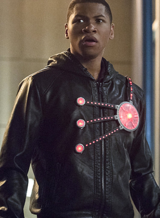 Franz Drameh Firestorm The Flash Leather Hooded Jacket