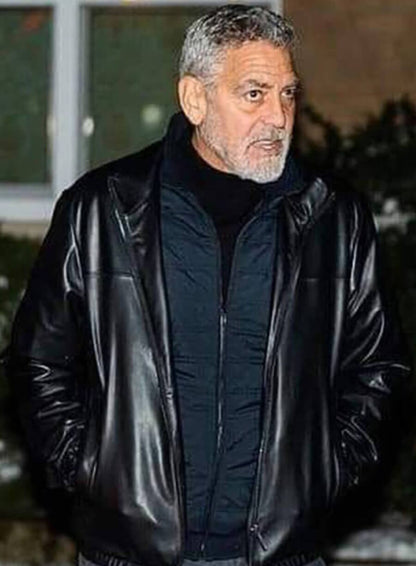 George Clooney Jack Wolfs 2024 Black Leather Jacket