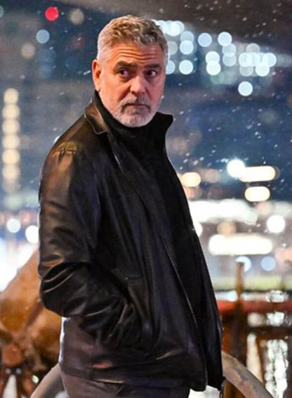 George Clooney Jack Wolfs 2024 Black Leather Jacket