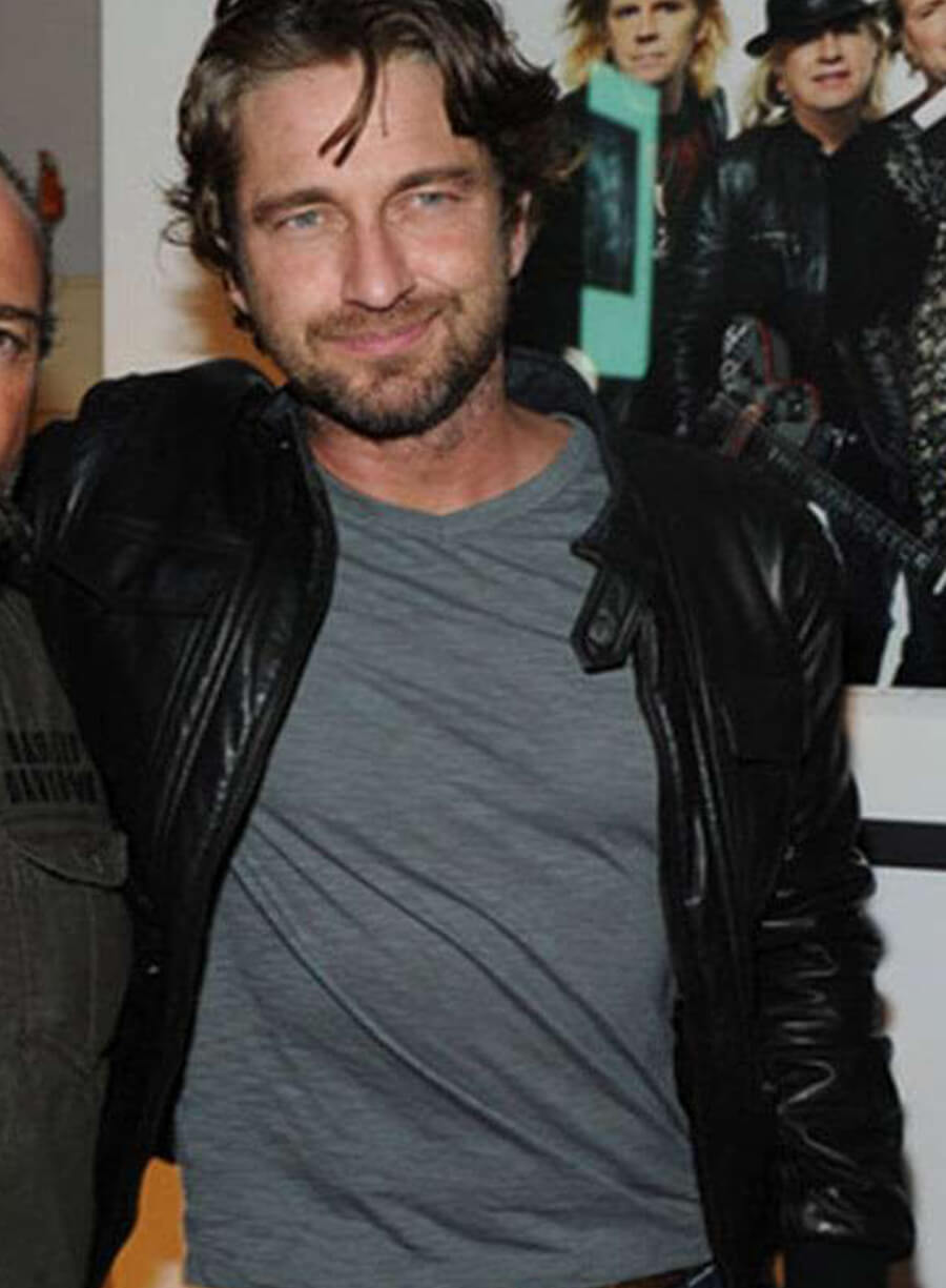 Gerard Butler Black Leather Jacket