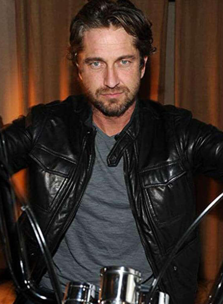 Gerard Butler Black Leather Jacket
