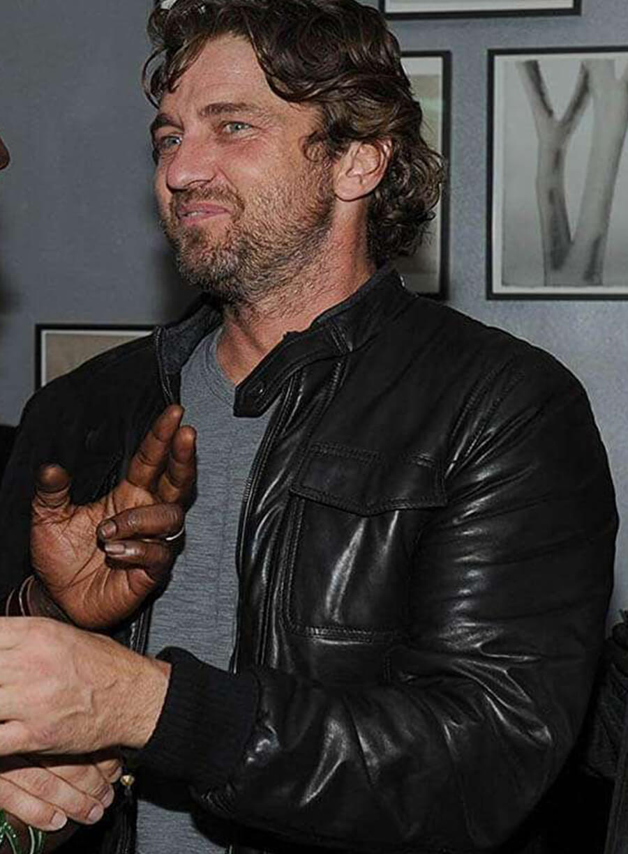 Gerard Butler Black Leather Jacket