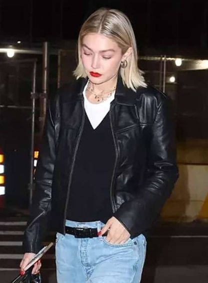 Gigi Hadid Black Leather Jacket