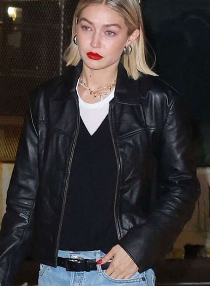 Gigi Hadid Black Leather Jacket