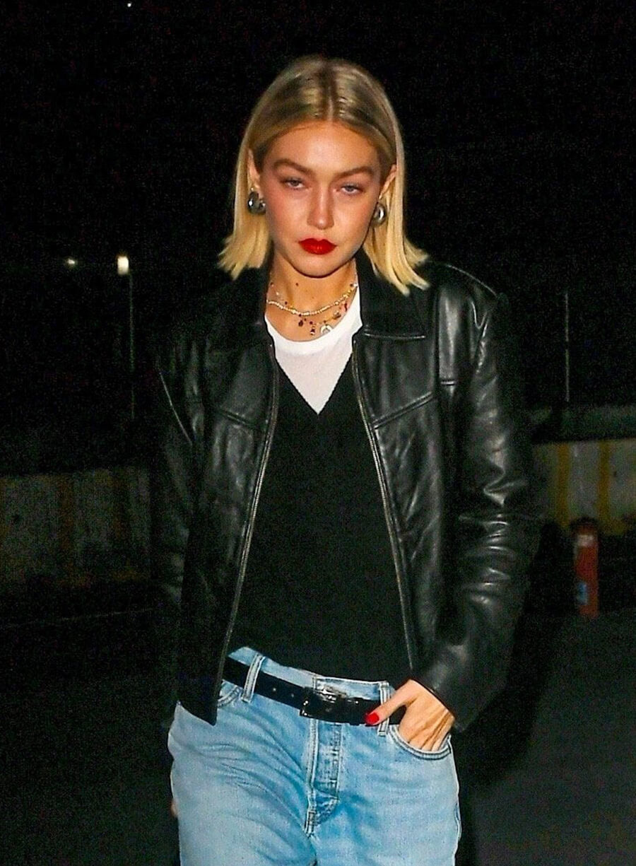 Gigi Hadid Black Leather Jacket