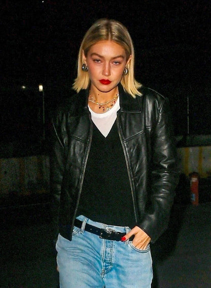 Gigi Hadid Black Leather Jacket