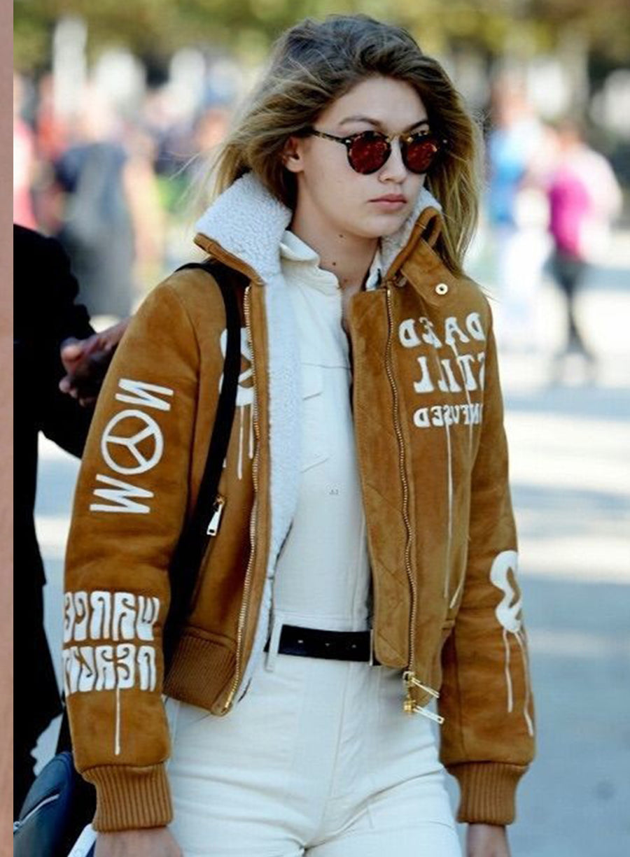 Gigi Hadid Brown Bomber Jacket