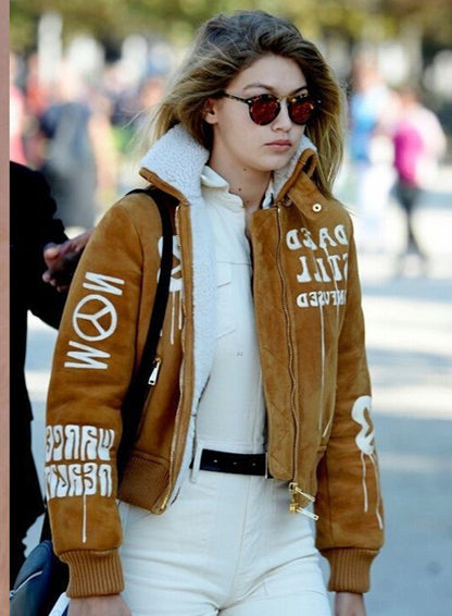 Gigi Hadid Brown Bomber Jacket