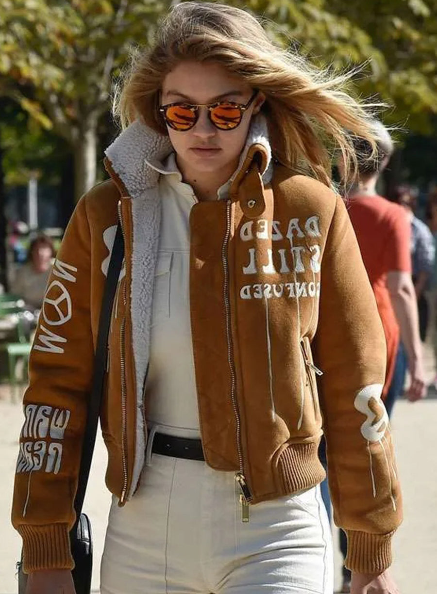Gigi Hadid Brown Bomber Jacket