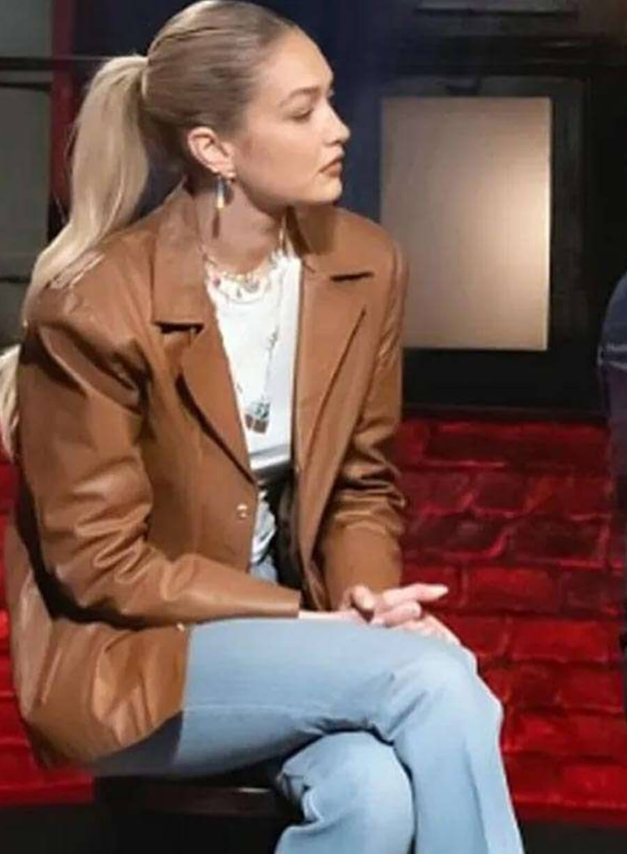 Gigi Hadid Brown Leather Jacket