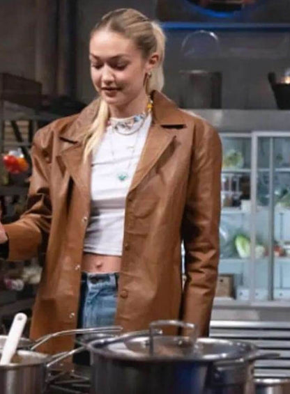 Gigi Hadid Brown Leather Jacket
