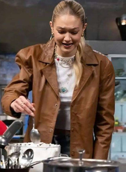 Gigi Hadid Brown Leather Jacket