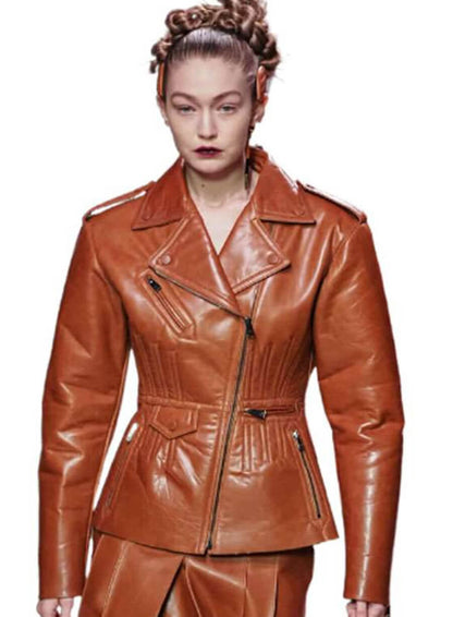 Gigi Hadid Fendi Fashion Show Leather Jacket
