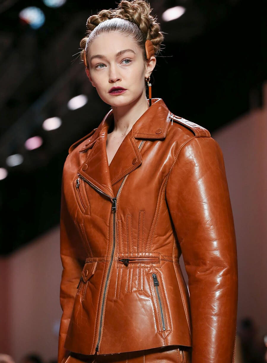 Gigi Hadid Fendi Fashion Show Leather Jacket