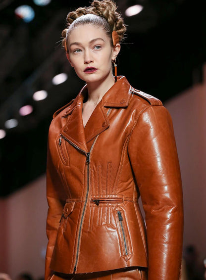 Gigi Hadid Fendi Fashion Show Leather Jacket