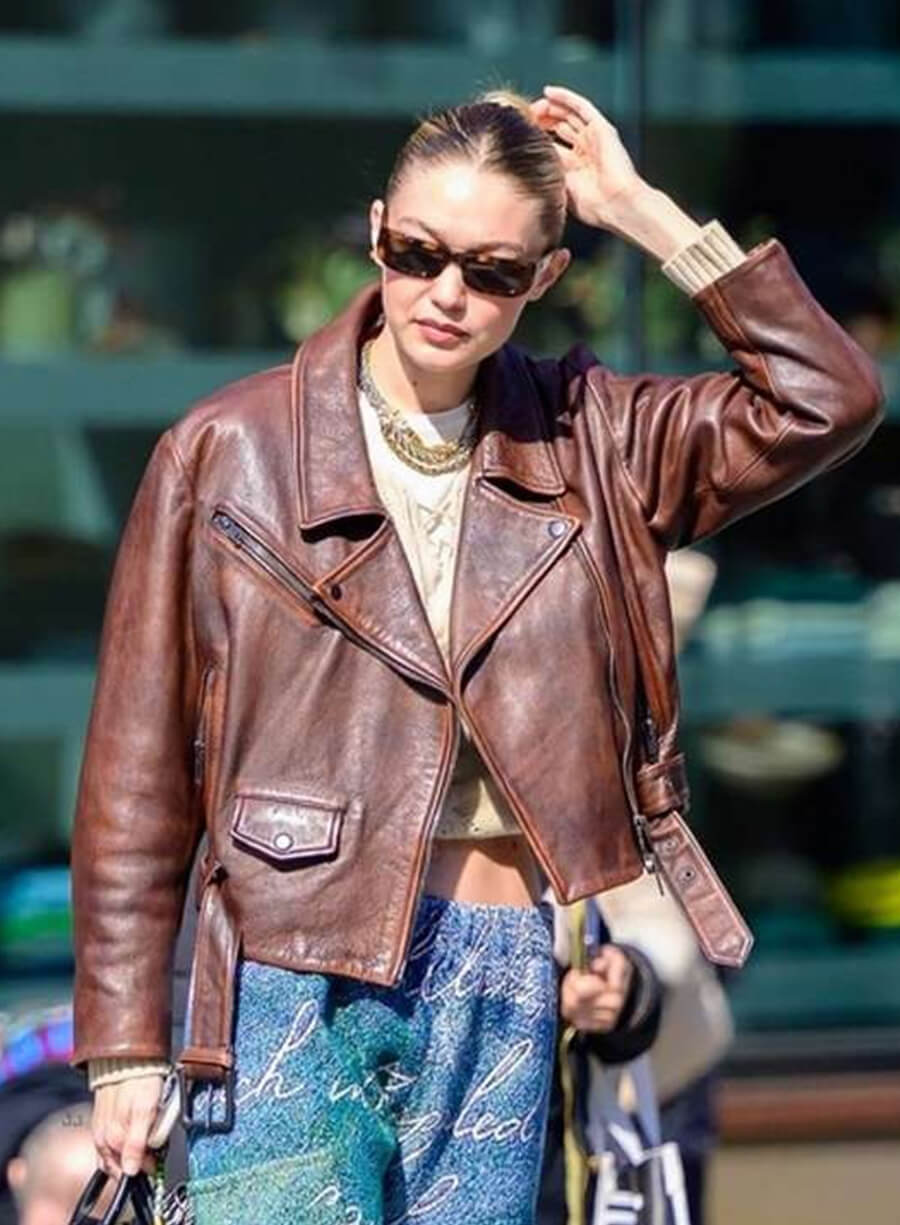 Gigi Hadid NYC Brown Leather Jacket
